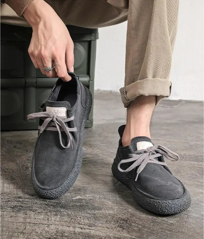 Men's Lace-up Casual Shoes Suede Genuine Leather Men Comfortable Driving Flats Mens Wear-resisting Non-slip Retro Desert Shoes