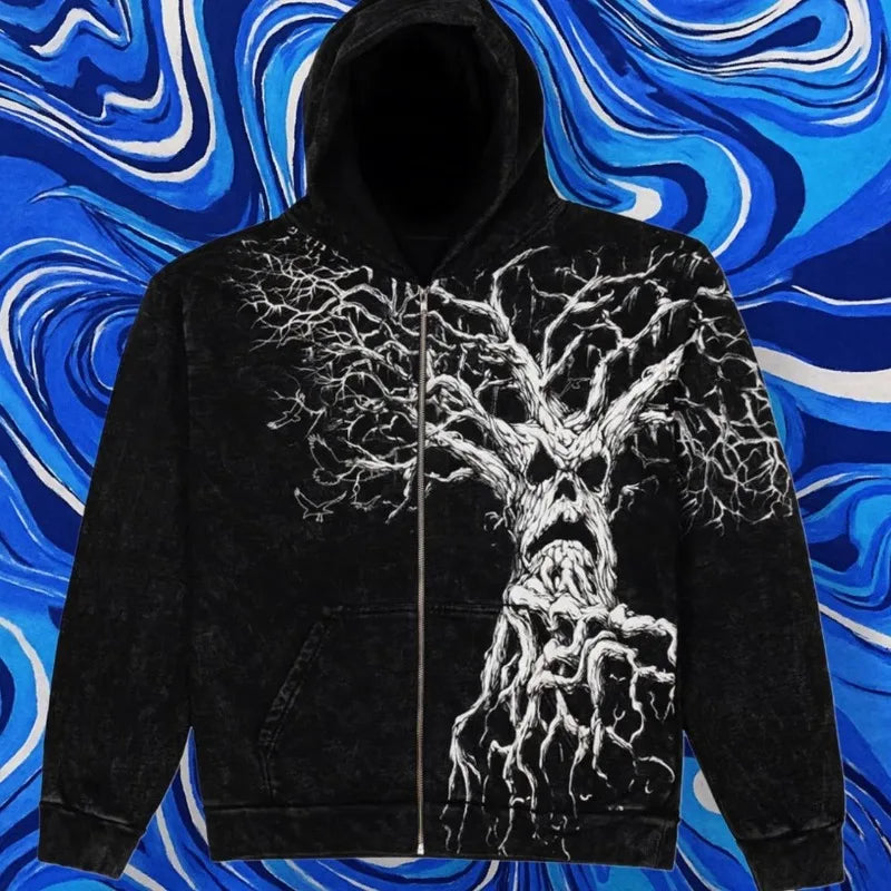 American New Fashion Oversized Print Zipper Hoodie Women Y2K Gothic Harajuku Hip-hop Popular Casual Joker Hoodies Tops