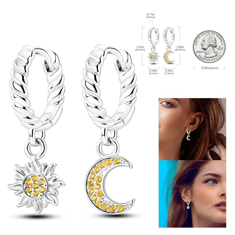 925 Silver Hoop Earrings For Woman Pendientes Zircon Heart Shape Star Eardrop Original Earring Fashion Jewelry