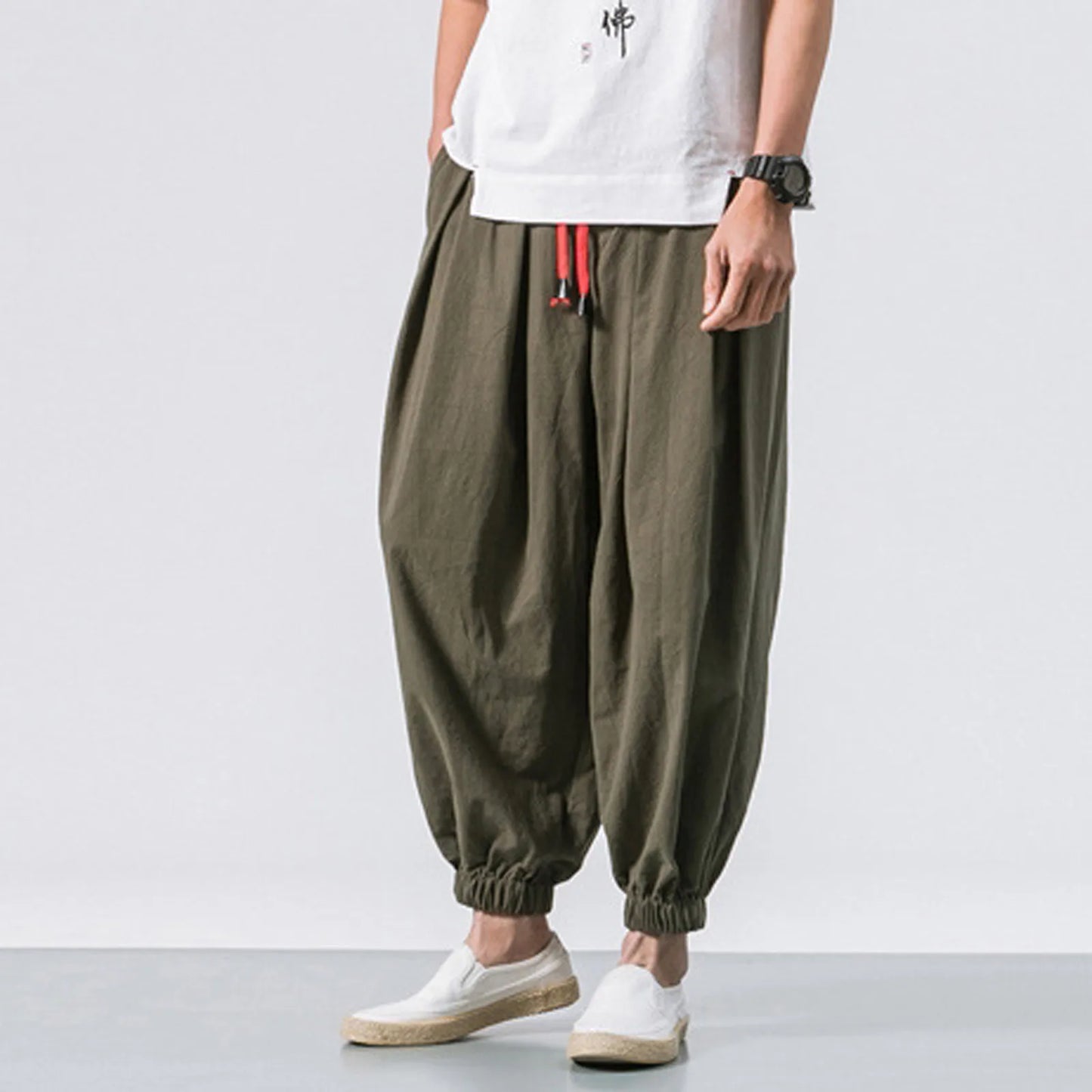 New Oversize Men Loose Harem Pants Autumn Chinese Linen Overweight Sweatpants High Quality Casual Brand Trousers Male