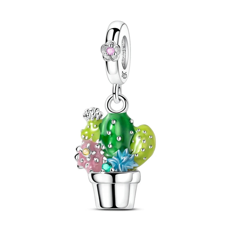 New 925 Sterling Silver Gradient Blue Four-leaf Clover Pink Iris Charm Fit Original Bracelet DIY Jewelry Accessories Beads