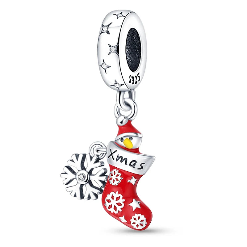 New Fireplace Snowman Sweater Sweet Romantic Christmas Winter Theme Charms Beads Fit Pan 925 Original Bracelets DIY Fine Jewelry