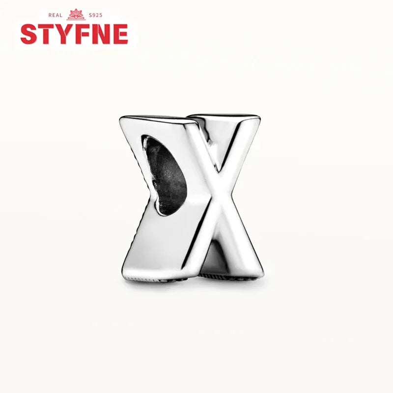 Silver 925 26 Letter A-Z Alphabet Charm Fine Beads Fit Original Charms Silver Bracelet DIY Fine Jewelry for Women Gifts Making