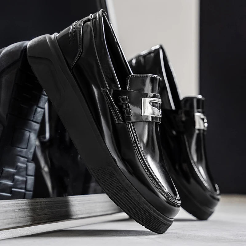 New Leather Men's Slip On Loafers Preppy Thick-soled British Black Breathable Non Slip Daily Fashion Casual Outdoor Sneakers