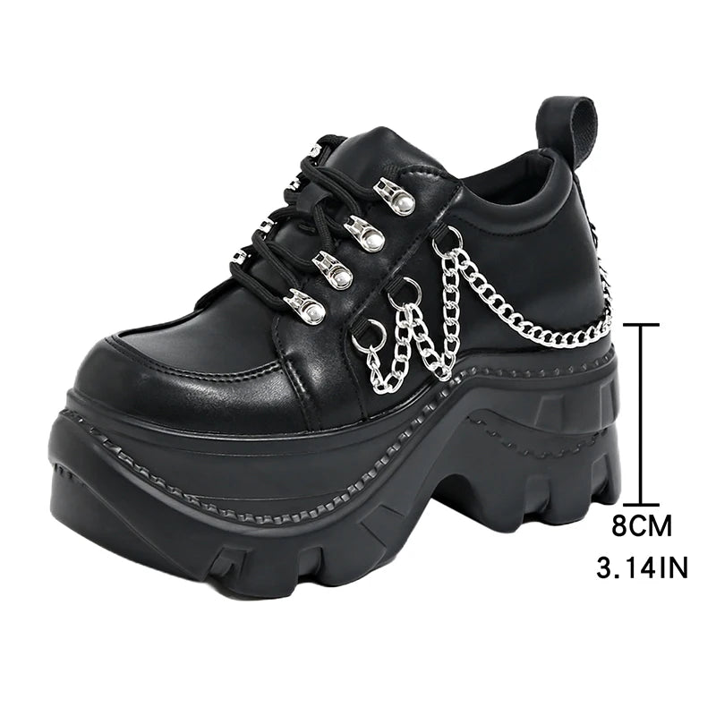 Gothic Punk Chunky Sneakers for Women Black Chain Decor Platform Sports Shoes Woman Thick Sole Non Slip Punk Sneakers Plus Size