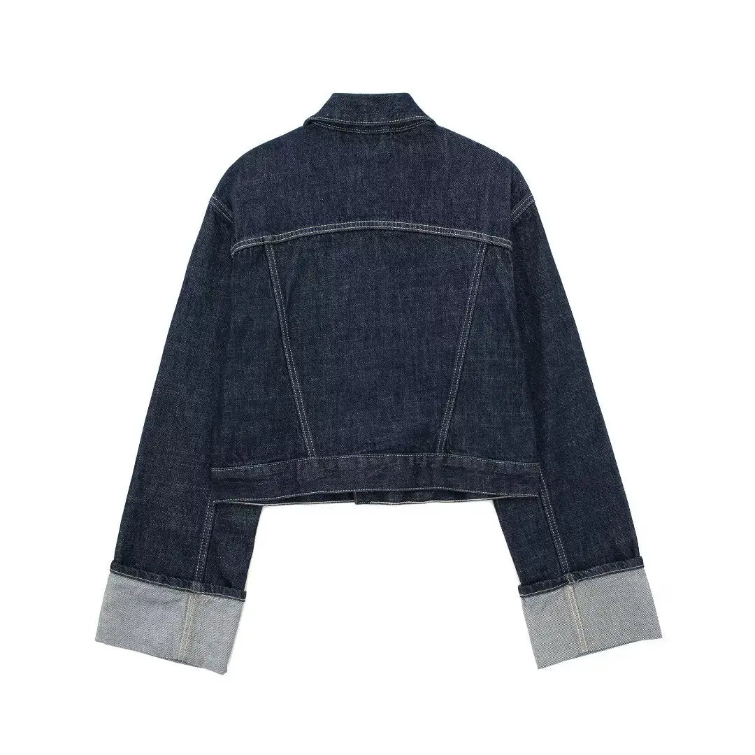 HH Women Vintage Denim Jacket Pant Sets Single Breasted Lapel Long Sleeve Coat Wide Leg Trousers Jeans High Street Outfits