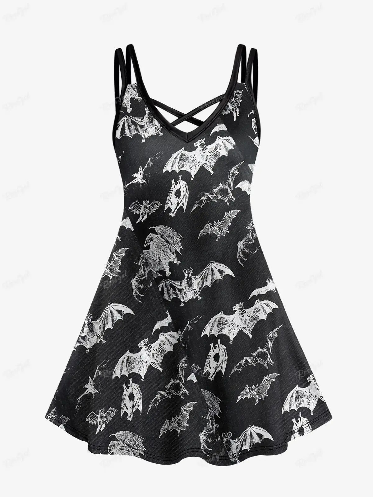 ROSEGAL Halloween 3D Printed Dresses Plus Size Crisscross Skull Print Dress Summer Casual Sleeveless Vestidos 5XL