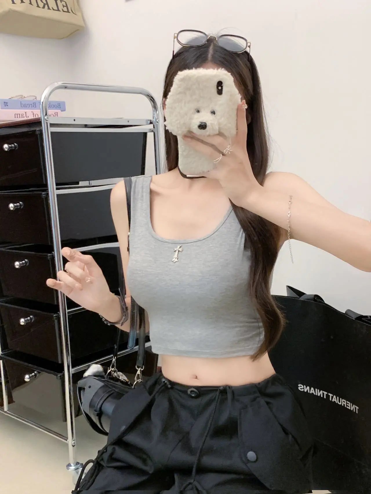Square Neck Sling Camisoles Women Beautiful Back Cross Back Casual Sports Tank Top with Chest Pad