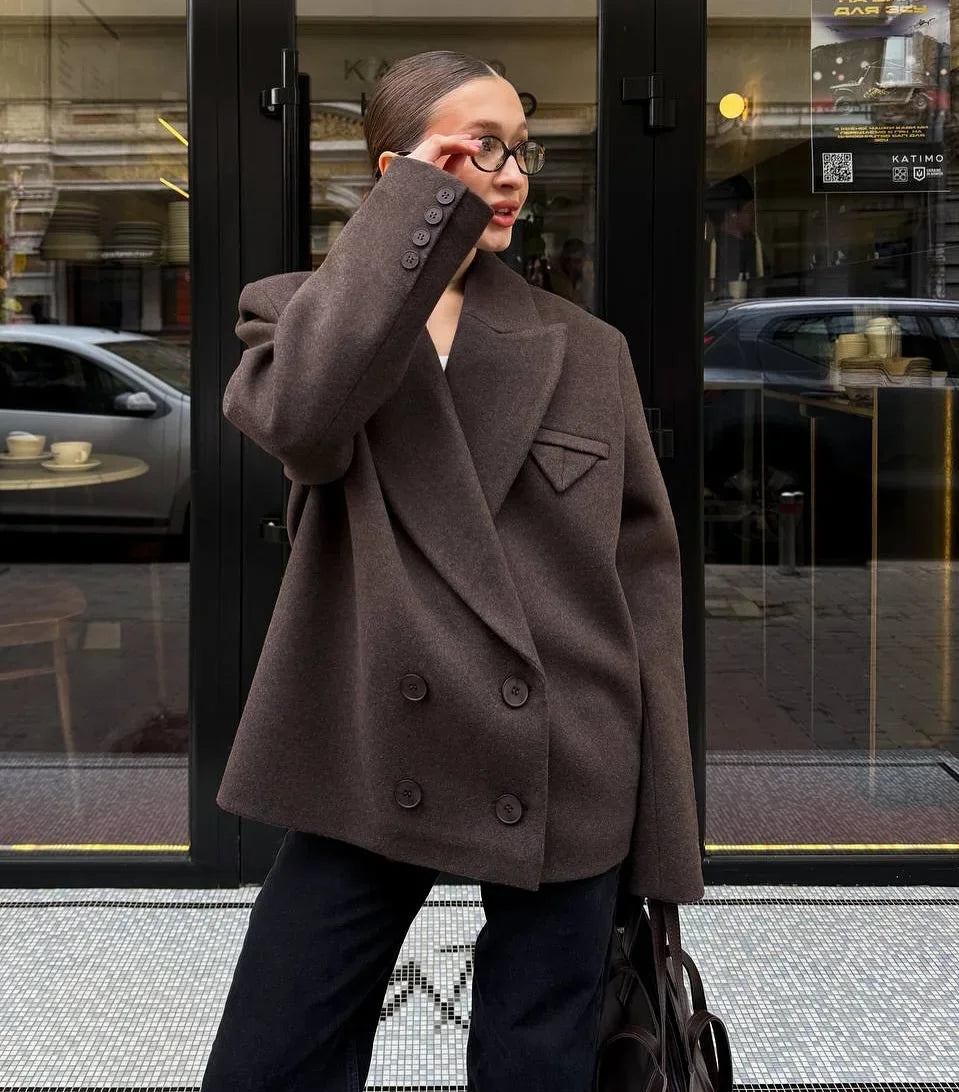 Oversized Wool Jackets Women Casual Cropped Coat Autumn 2025 Solid Color Long Sleeve Double Faced Lady Street Blazer Outerwears