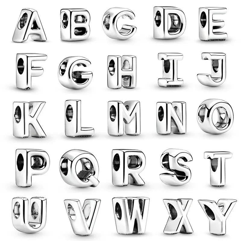 Silver 925 26 Letter A-Z Alphabet Charm Fine Beads Fit Original Charms Silver Bracelet DIY Fine Jewelry for Women Gifts Making