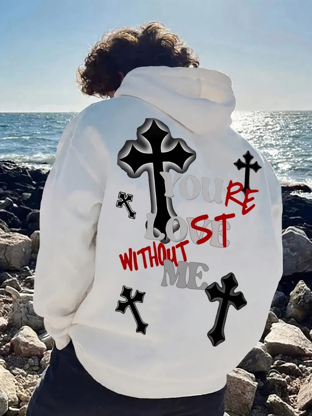 European and American fashion autumn men's skull print micro elastic comfortable hooded sweatshirt outdoor street style clothing