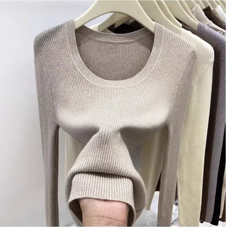 Zjaiss Solid Color O-neck Knitted Pullovers 2025 Women's Autumn Winter New Slim Fit Sweater Soft Warm Simple Base Layer Top