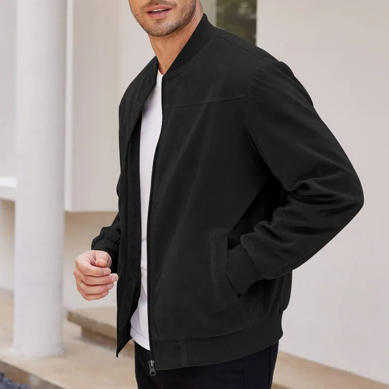 Autumn Suede Solid Color Men's Zipper Jacket Casual Retro Long-sleeved Cardigan Jacket