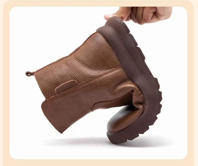 GKTINOO 2025 Winter New Genuine Leather Side Zipper Flat Bottom Women's Short Boots Soft Sole Plush Warm Cotton Shoes
