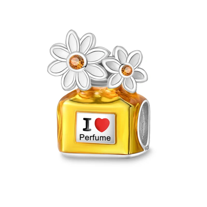 Original S925 Silver Romantic Pink Crown Perfume Bottle Charms Beads Fit Qikaola Bracelets Fine DIY Jewelry Valentine's Day Gift