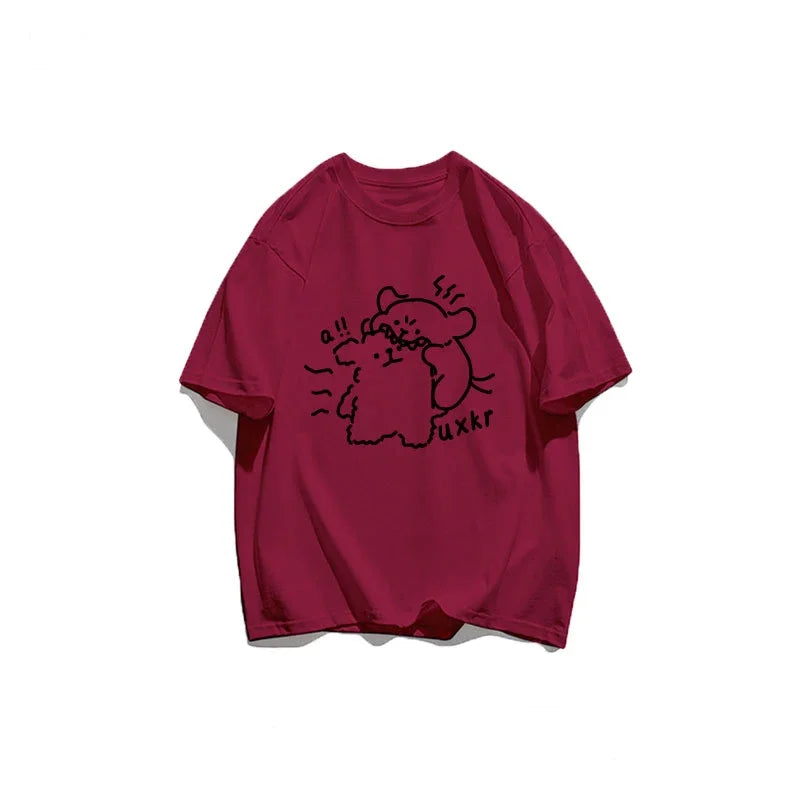 2024 Summer New Cute Fun Dog Cotton Women Short sleeved T-shirt Cartoon Loose Fashionable Top Original Round Neck Casual Clothes