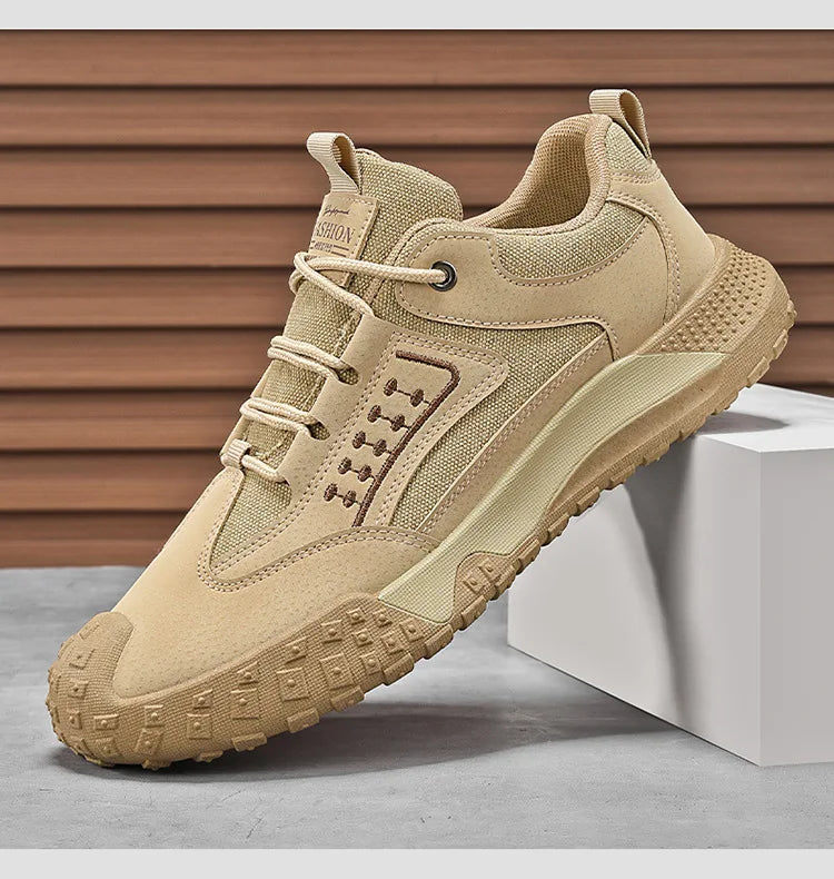 Men's Breathable Closed-Toe Hiking Shoes Non-Slip Lace-Up Low-Cut Casual Athletic Shoes Durable Outdoor Walking Sneakers for Men