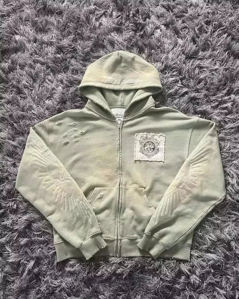 American Y2K New Fashion Trend Fleece Padded Zipper Hoodie Women Street Hip Hop Joker Loose Sweatshirt Couple Casual Punk Hoodie