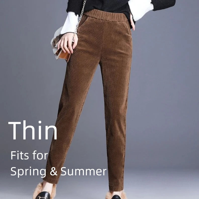 Plush Thick & Thin Casual Pants Corduroy Warm Pants Autumn Winter Leggings Harem Pants Trousers High Waist Women's Брюкиженские