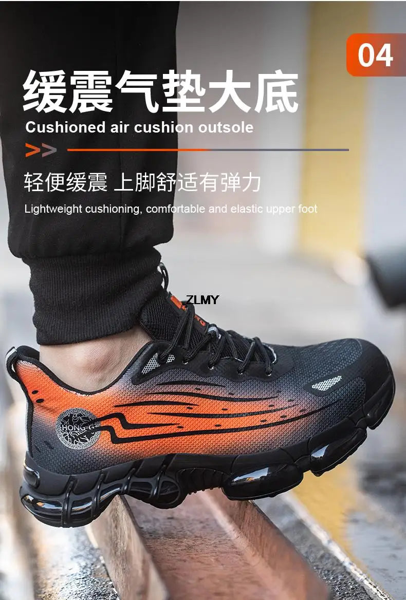 Men Air Cushion Sport Safety Shoes Fashion Steel Toe Sneakers Anti-smash Anti-puncture Protective Shoes Man Safety Work Boots