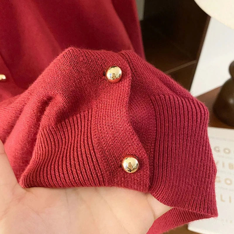 AOSSVIAO 2025 Autumn Winter Cardigan Women's Tops Retro Single Breasted Female Casual Solid Long Sleeve Knitted Sweater