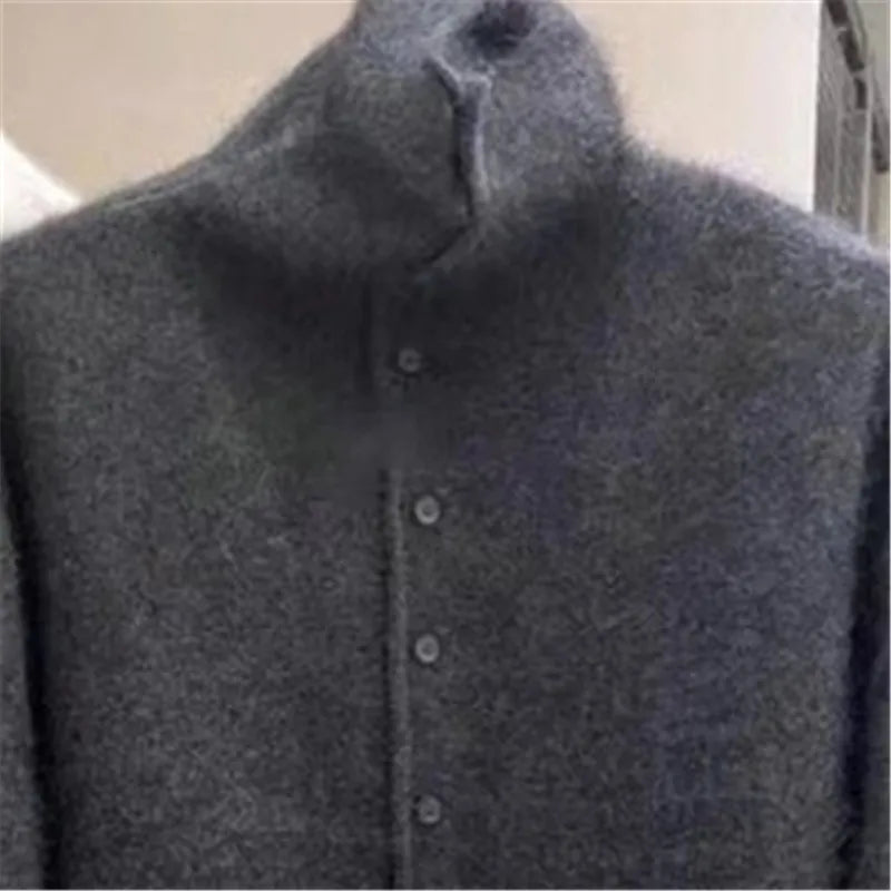 Limiguyue High-end Thick Velvet Sweater Cardigan Women Autumn Winter Turtleneck Irregular Cashmere Knitted Jacket Versatile 321P