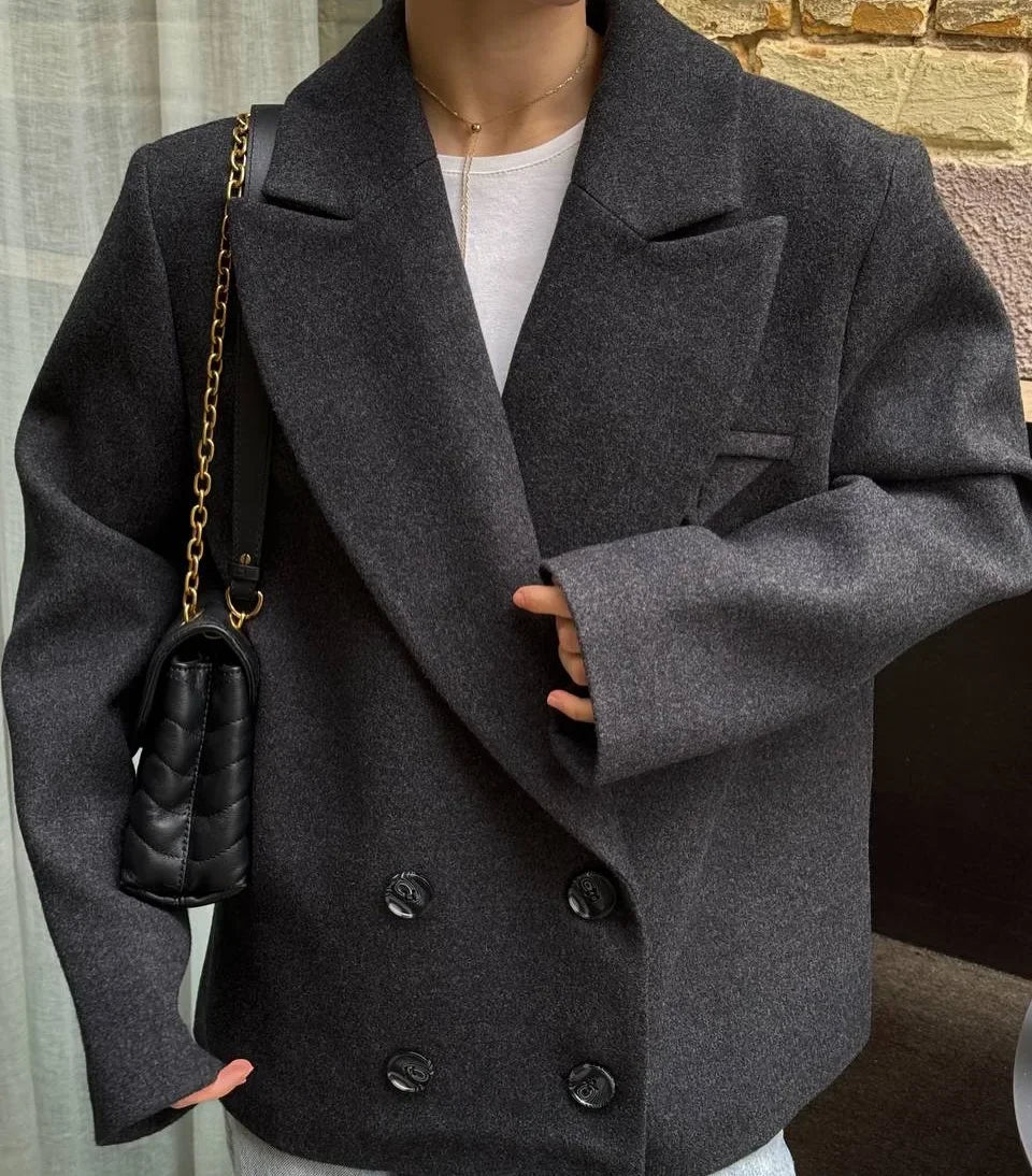 Oversized Wool Jackets Women Casual Cropped Coat Autumn 2025 Solid Color Long Sleeve Double Faced Lady Street Blazer Outerwears