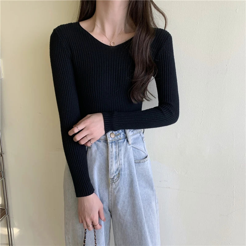 Casual Long Sleeve Knitted Pullover 2025 Autumn Winter Women Sweaters Femme Basic Solid Jersey Tops Fashion Clothes