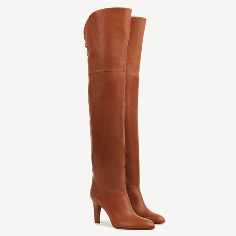 High Quality Solid Color Women's Over-the-knee Boots Pointed Toe High Heel Female Banquet And Runway Long Boots Ladies Shoes