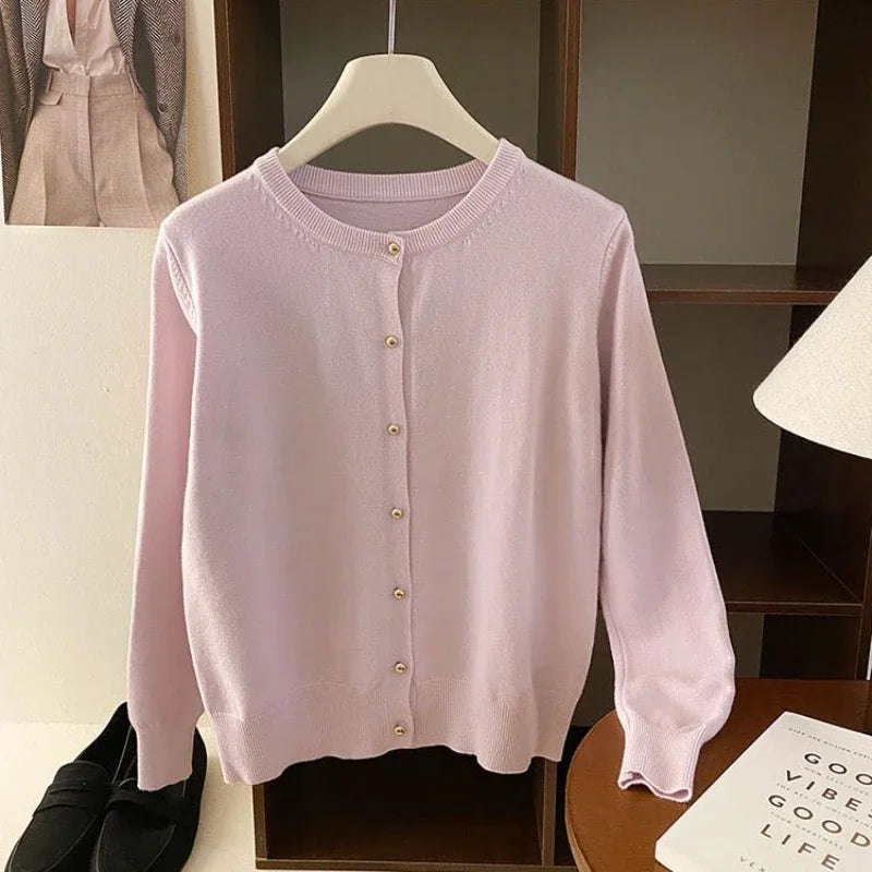 AOSSVIAO 2025 Autumn Winter Cardigan Women's Tops Retro Single Breasted Female Casual Solid Long Sleeve Knitted Sweater