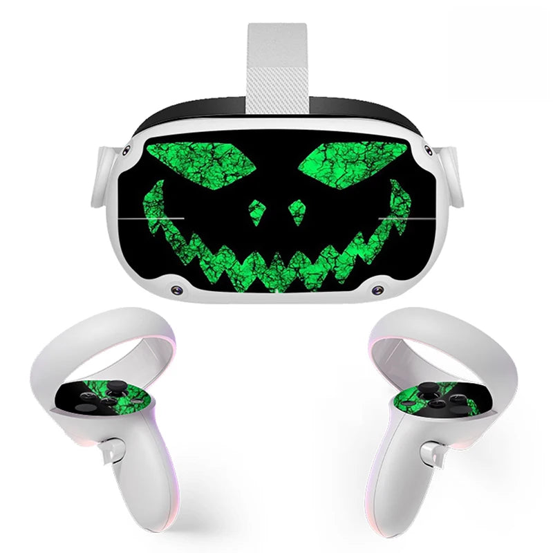 Sticker Vinyl Skin for Oculus Quest 2 VR Headset Controller PVC Decals Halloween Pattern Wrap Cover for Meta Quest2 Accessories