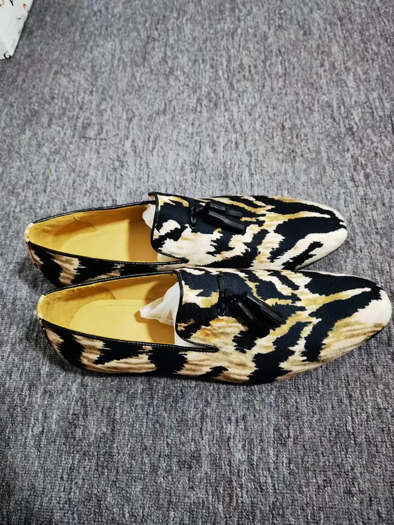 Tassels Leopard-print Low-heel Animal Print Pattern Loafers Foot Groove Design Party Wedding Office Casual Shoes Men