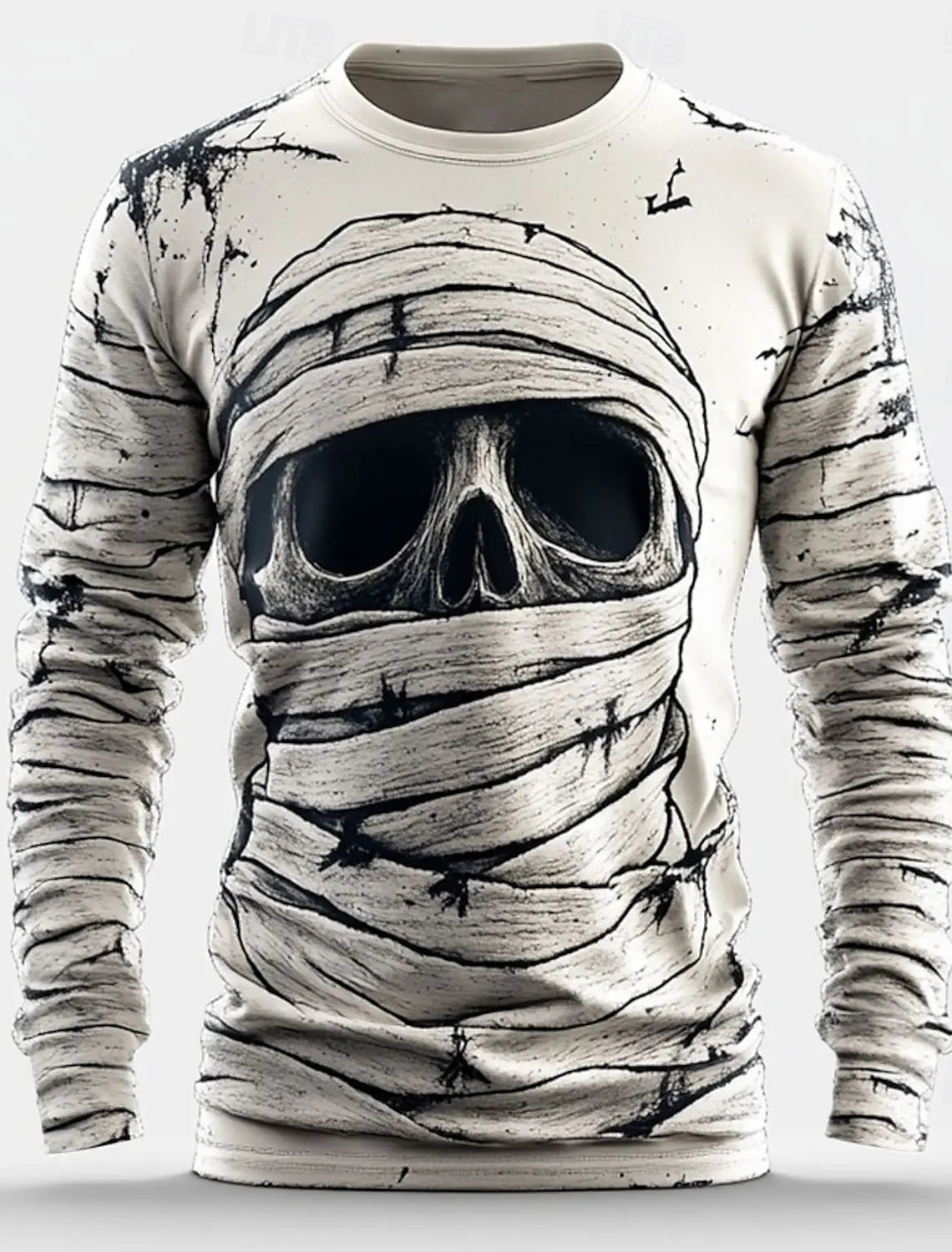 Cool Skulls Horror Mummy Men's 3D Print T shirt Tee Street Casual Halloween Long Sleeve Crew Neck Shirt Fall Clothing Apparel