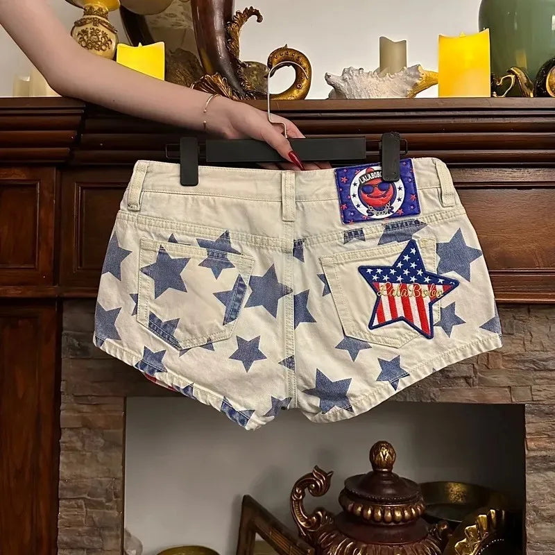 Light Colour Star Fresh Pattern Hip Hop Mini Denim Shorts Korean Style Street Sweet Girls Versatile Basics Shorts Summer Pants