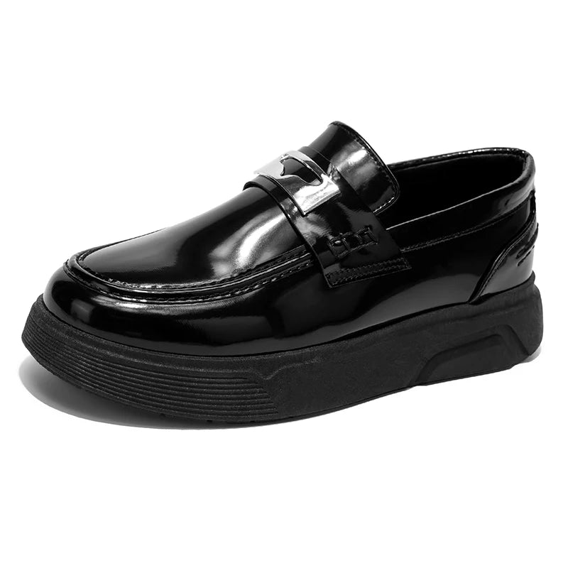New Leather Men's Slip On Loafers Preppy Thick-soled British Black Breathable Non Slip Daily Fashion Casual Outdoor Sneakers
