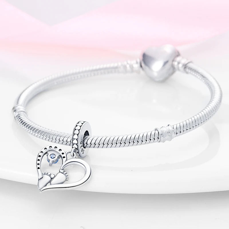 925 Sterling Silver Classic Mom and Daughter Heart Shaped Charms Pendants Fit Pandach Original Bracelet DIY Mother's Day Jewelry