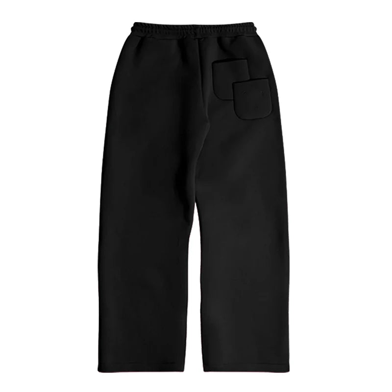 Casual Solid Hooded Pullover Straight Pants 2 Piece Set Tracksuit For Male Fashion Loose Hoodies Sweatshirt Wide Leg Sweatpants