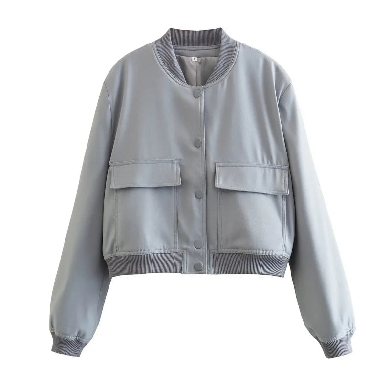 MUJER 2025 Woman Bomber Jacket White Autumn Winter Button Cropped Jackets for Women Fashion Long Sleeve Women Coats Outerwears
