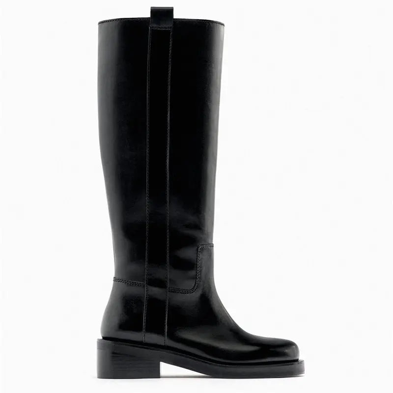 INS ZA Plus Size 34-43 New Fashion Full Genuine Leather Boots Women Slip On Knee High Boots Autumn Winter Straight Knight Botas