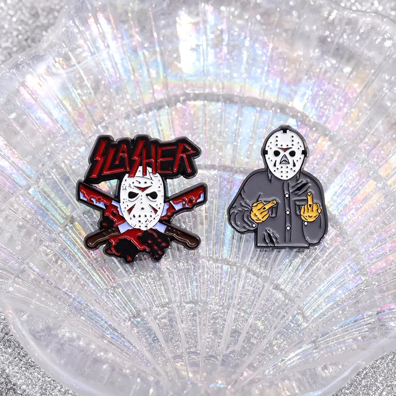 Halloween Horror Brooch Enamel Pins Custom Masked killer Brooches Lapel Badges Funny Jewelry Gift for Friends
