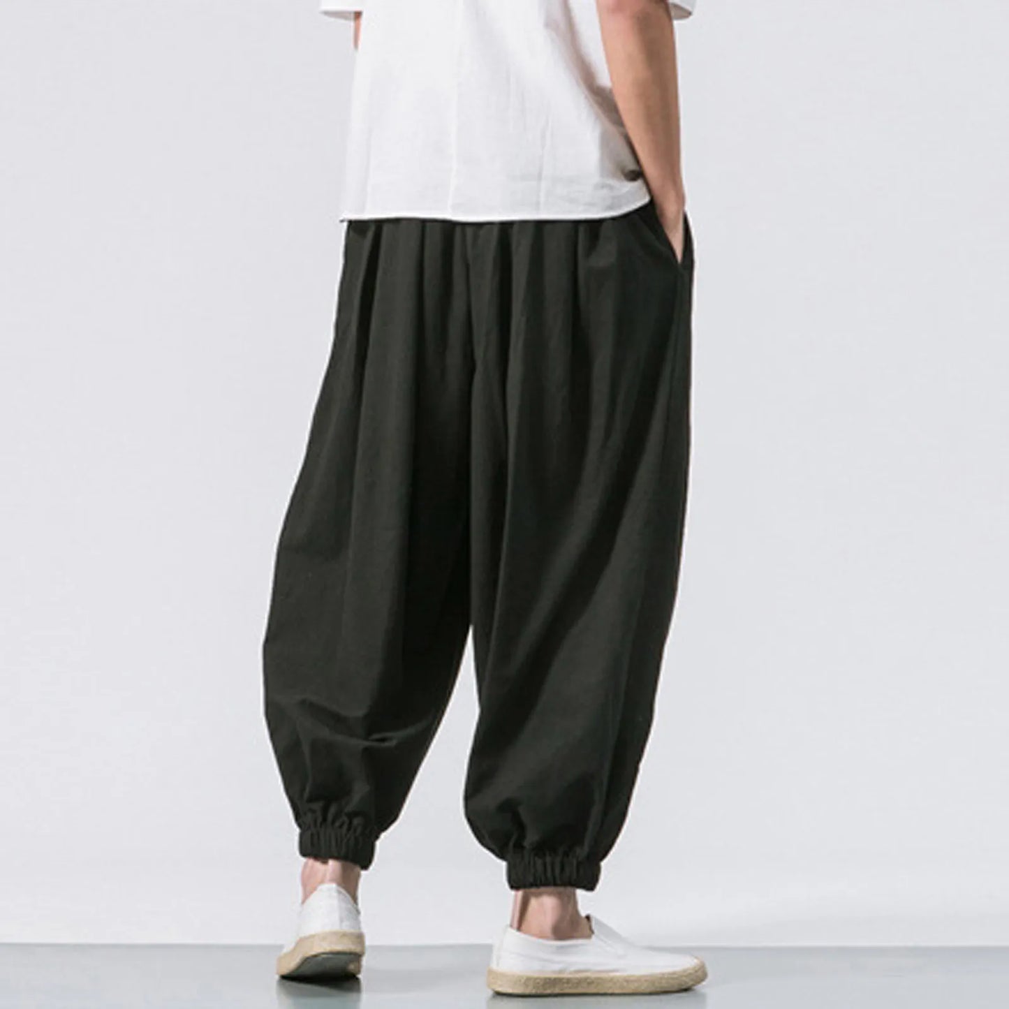 New Oversize Men Loose Harem Pants Autumn Chinese Linen Overweight Sweatpants High Quality Casual Brand Trousers Male