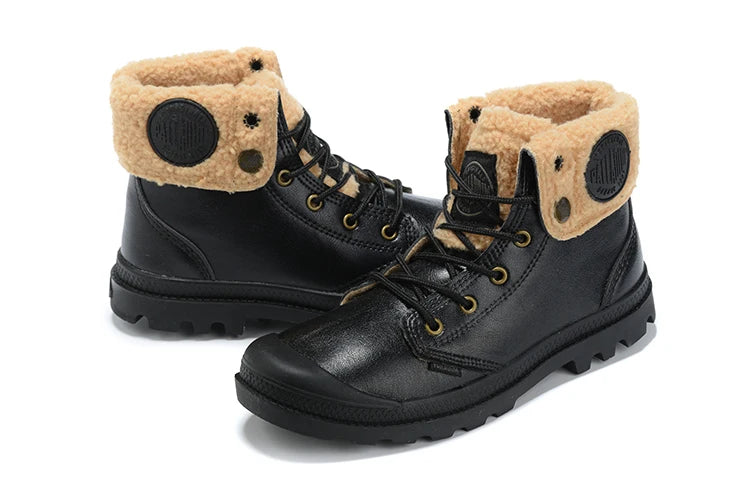 PALLADIUM Pampa 2025 Men Women Oil Wax Skin Lamb Wool Leather Ankle Boots Outdoor Dual Purpose Walking Shoes Desert Shoes