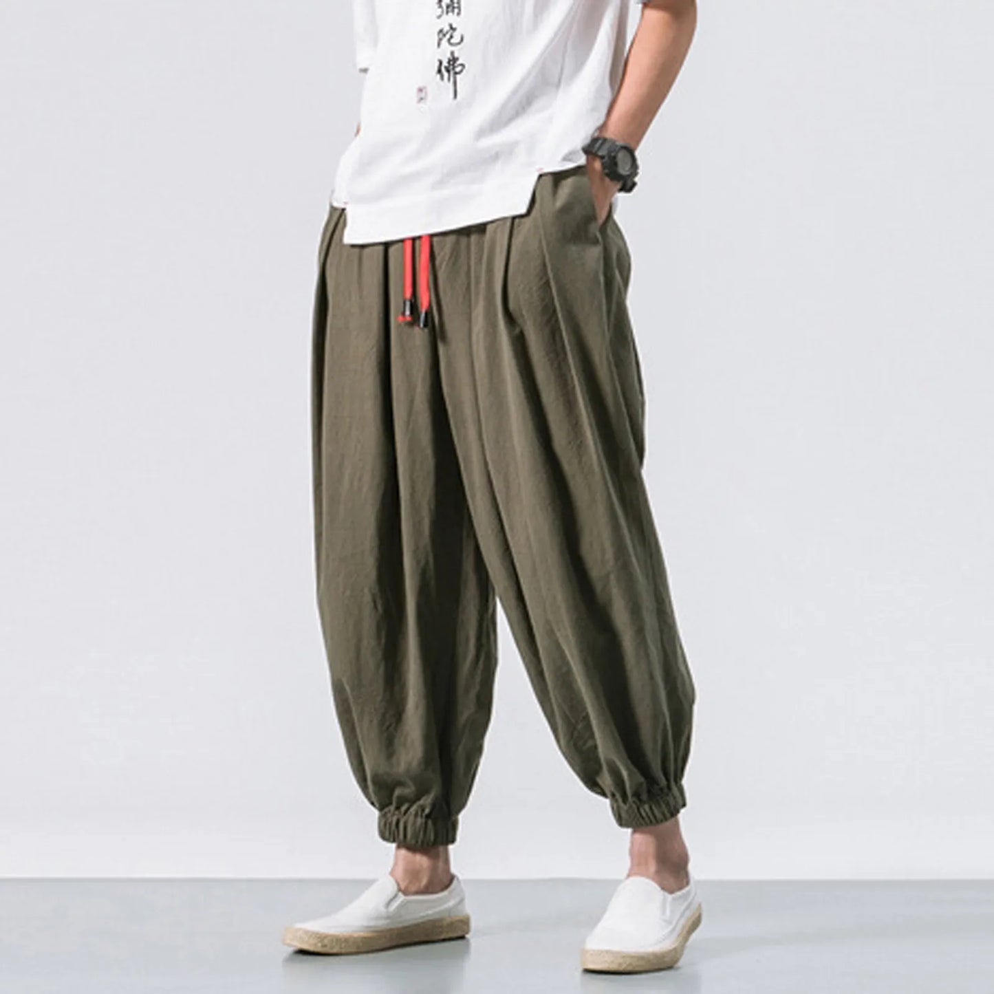 New Oversize Men Loose Harem Pants Autumn Chinese Linen Overweight Sweatpants High Quality Casual Brand Trousers Male