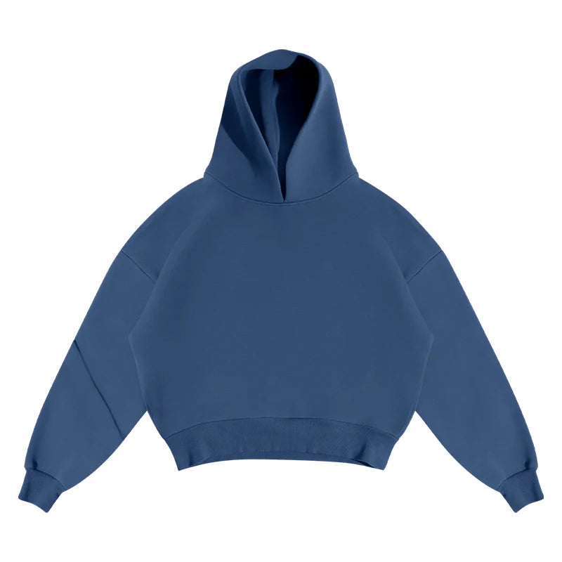Casual Solid Hooded Pullover Straight Pants 2 Piece Set Tracksuit For Male Fashion Loose Hoodies Sweatshirt Wide Leg Sweatpants