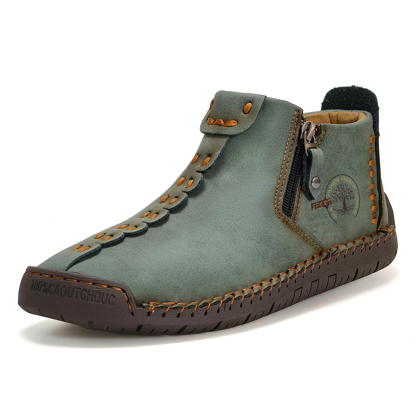 New Classic Handmade Leather Men Shoes Zipper Design Outdoor Sneakers Slip On Casual Shoes Leather Breathable Men Ankle Boots