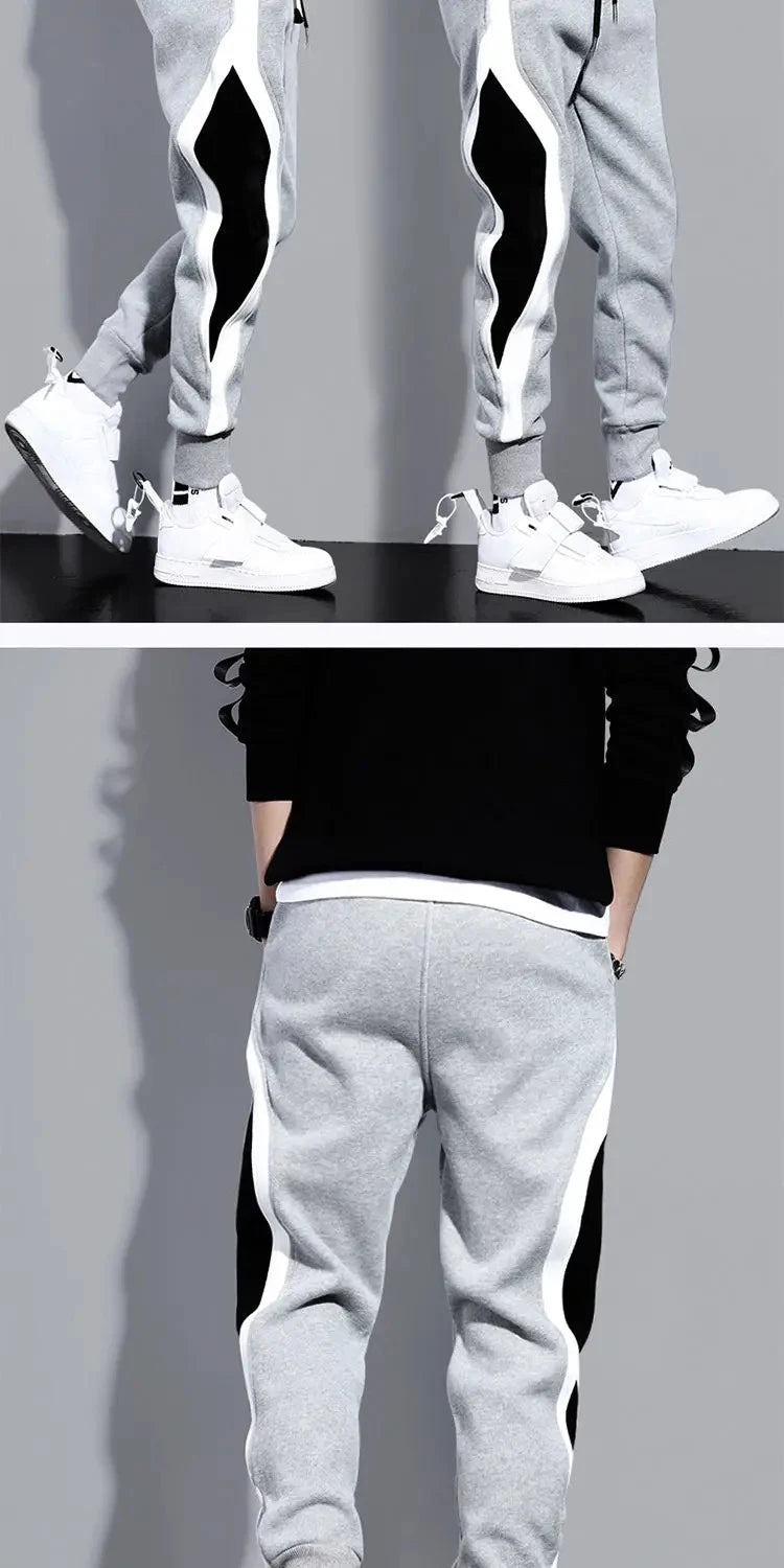 Autumn Men's Wide Loose Casual Pants Mens Patchwork Nine-point Sports Elastic Rope Breathable Tie-foot Trousers