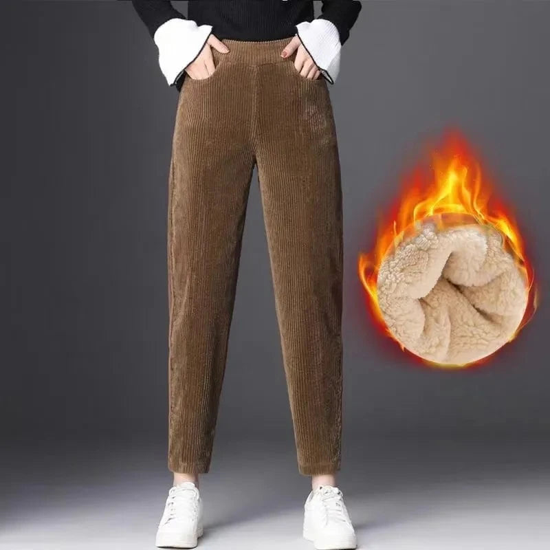 Plush Thick & Thin Casual Pants Corduroy Warm Pants Autumn Winter Leggings Harem Pants Trousers High Waist Women's Брюкиженские