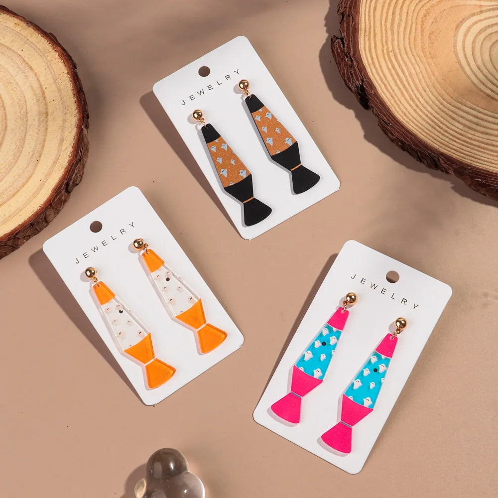 Halloween Day Acrylic Iridescent Colorful Lava lamp Earring for Women Cartoon Ghost Wave Point Drop Earrings 2024 Jewelry