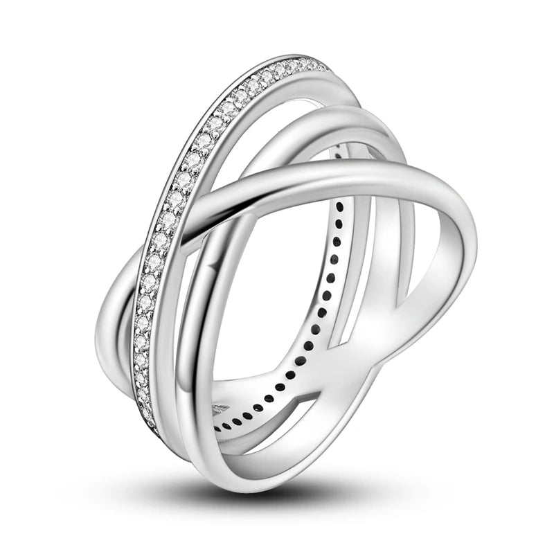 Rings 925 Silver Interwoven Line Rings Zircon Geometric Winding Rings Romantic Engagement Wedding Valentine Fine Jewelry Gift