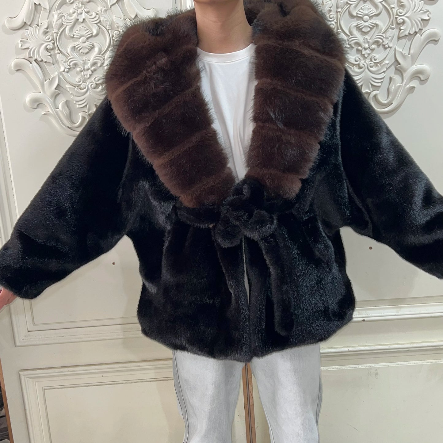 Artificial Imitation Mink Fur Fashionable Korean Style Loose Women's Hat Jacket Fur Coat